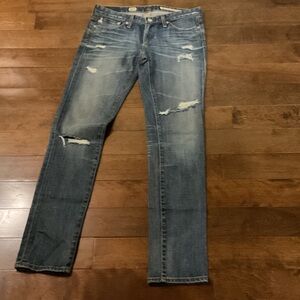 AG Adriano Goldschmied Women's Distressed Blue Straight Jeans